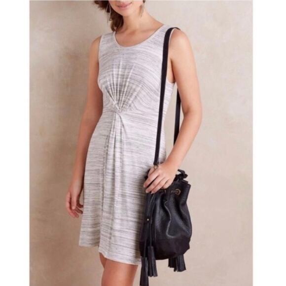 💚SALE: NWT Anthropologie AMADI size L light gray knit loop twist front sun dress - Picture 1 of 11